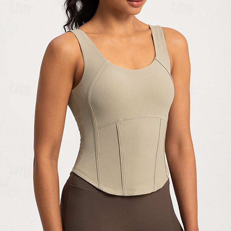 Women's Workout Tops Breathable Tummy Control Padded Sleeveless Sports Solid Color Top For Pilates Running Yoga Activewear4