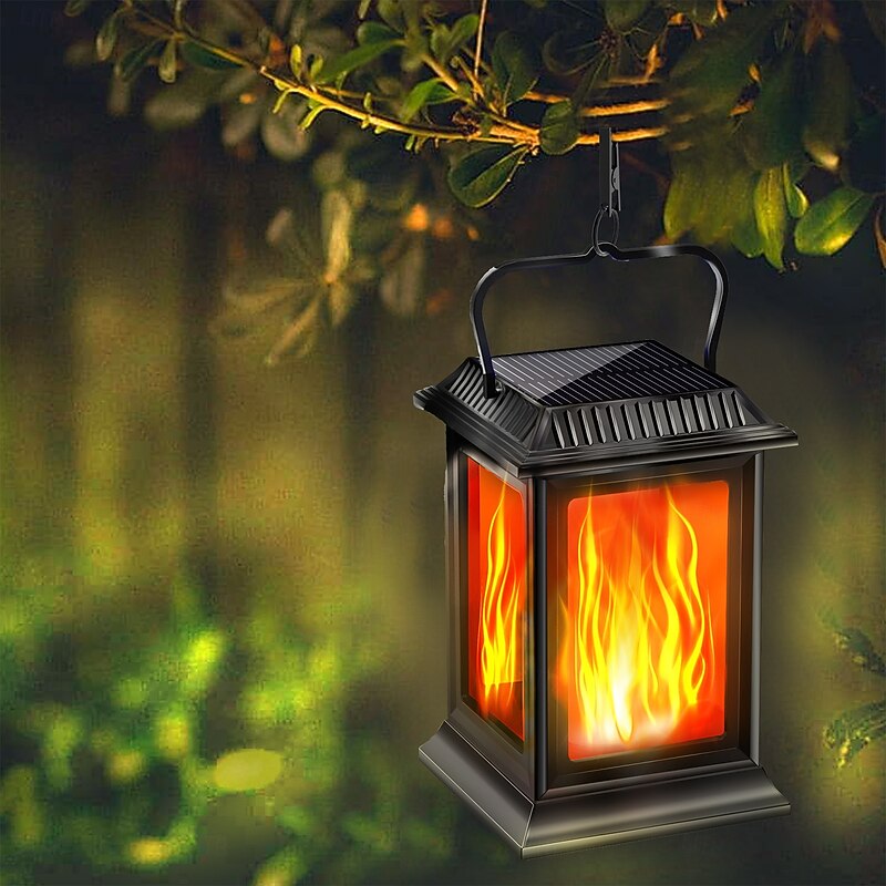 1 Pc Halloween Christmas Outdoor Waterproof Solar Simulation Flashing Flame Handheld Lantern 28 LED Beads Courtyard Garden Terrace Stairs Party Wedding Decoration Light Landscape Light