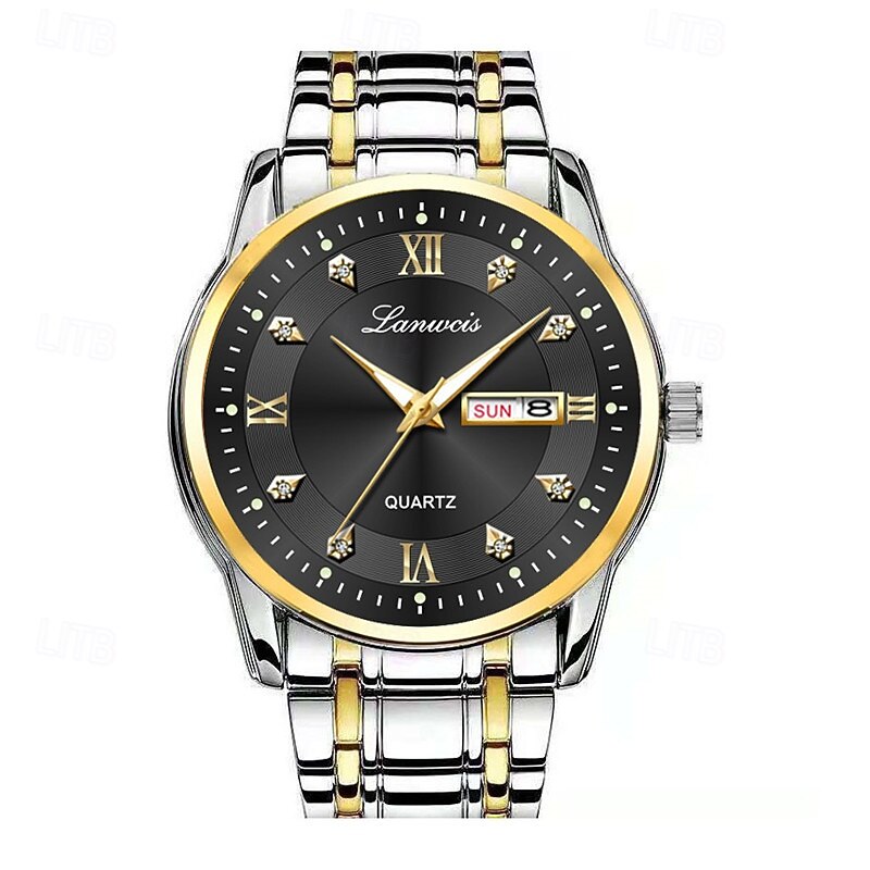 1 Original Business-Style Men'S Steel Band Watch With Ipx7 Water Resistance Luminous Calendar And Day Display Multi-Functional Fashionable And Trendy Quartz Watch Suitable For Travel Leisure And S3