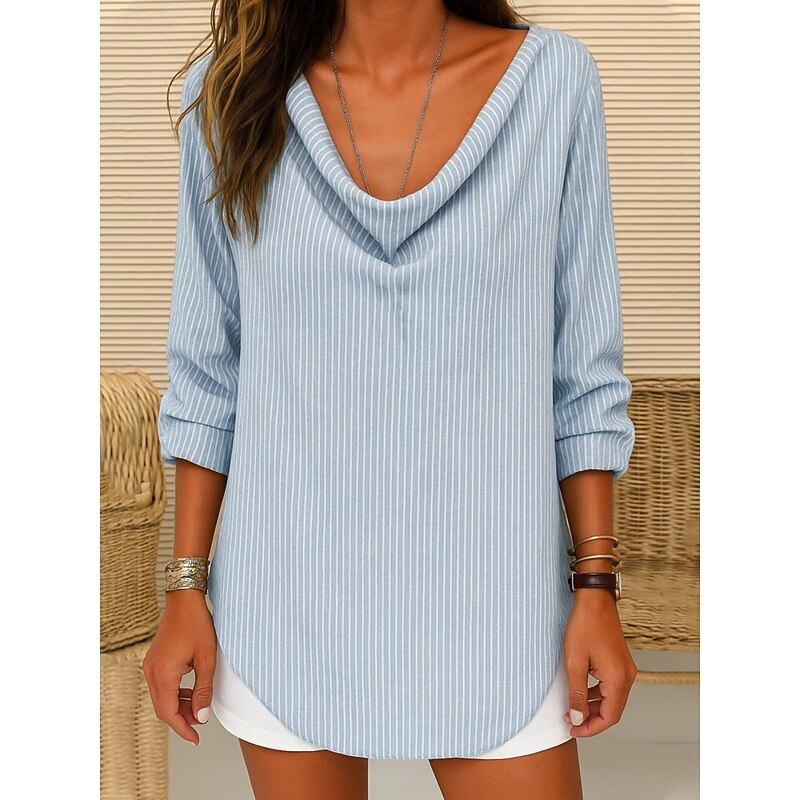 Women's Blouse Striped Stylish Casual Long Sleeve Boat Neck Regular Tops Daily Print Black Blue Green Gray Summer Spring