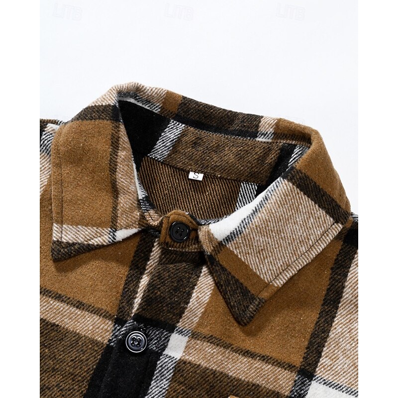 Men's Lightweight Jacket Shirt Jacket Casual Jacket Shacket Vacation Daily Breathable Pocket Spring Fall Plaid Fashion Classic Lapel Regular Green Khaki Gray Jacket4