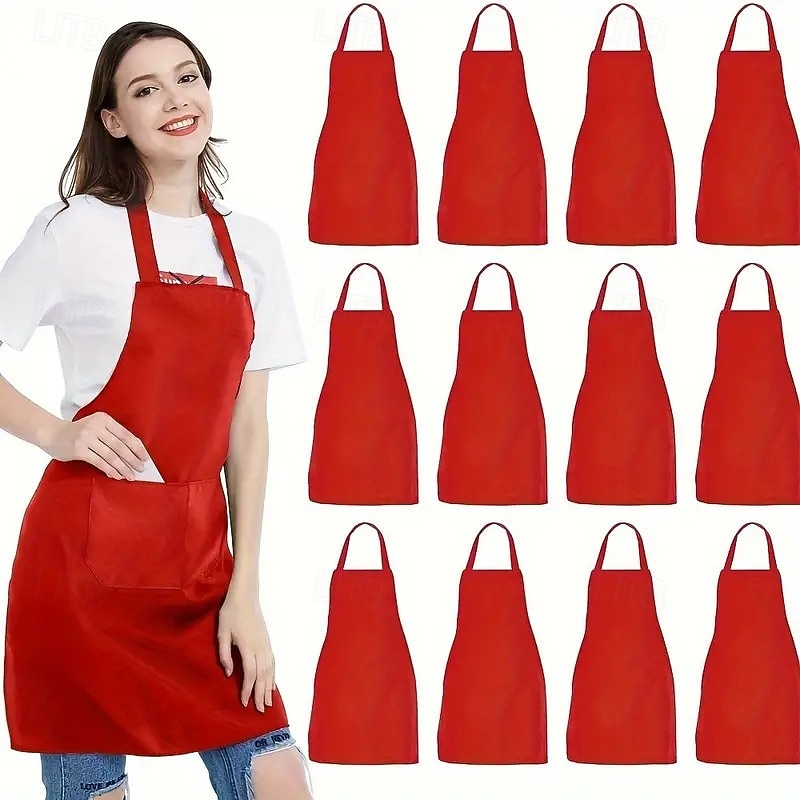 8-Pack Unisex Aprons Set, Durable Solid Color Polyester Kitchen Aprons with Adjustable Neck and 2 Large Pockets, Machine Washable for Cooking, BBQ, Grilling, Crafts, Holiday and Home Use2