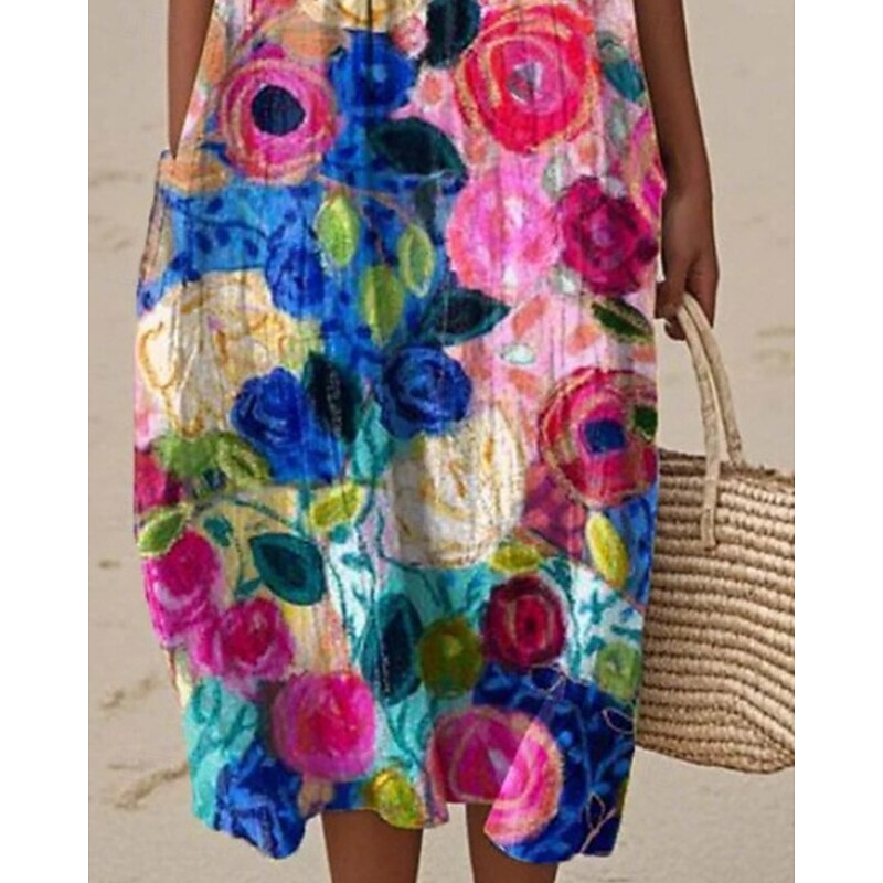 Women's Midi Dress Casual Dress Summer Dress Fashion Modern Daily Beach Weekend Regular Fit Flower Sleeveless Crew Neck Pink Fall3