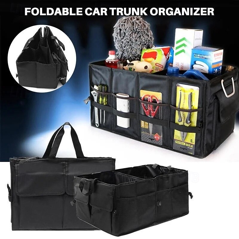 Foldable Car Trunk Organizer Large Capacity Collapsible Storage Box with Handles Multi-Compartment Oxford Fabric Bin for Vehicle SUV Cargo Accessories