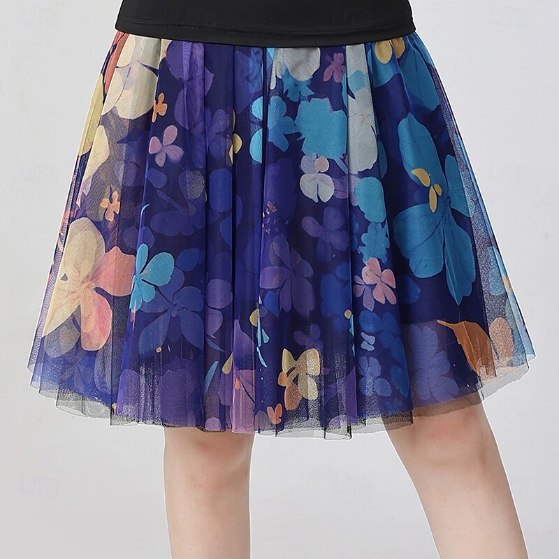 Latin Dance Skirts Printing Splicing Women's Performance Training High Polyester4