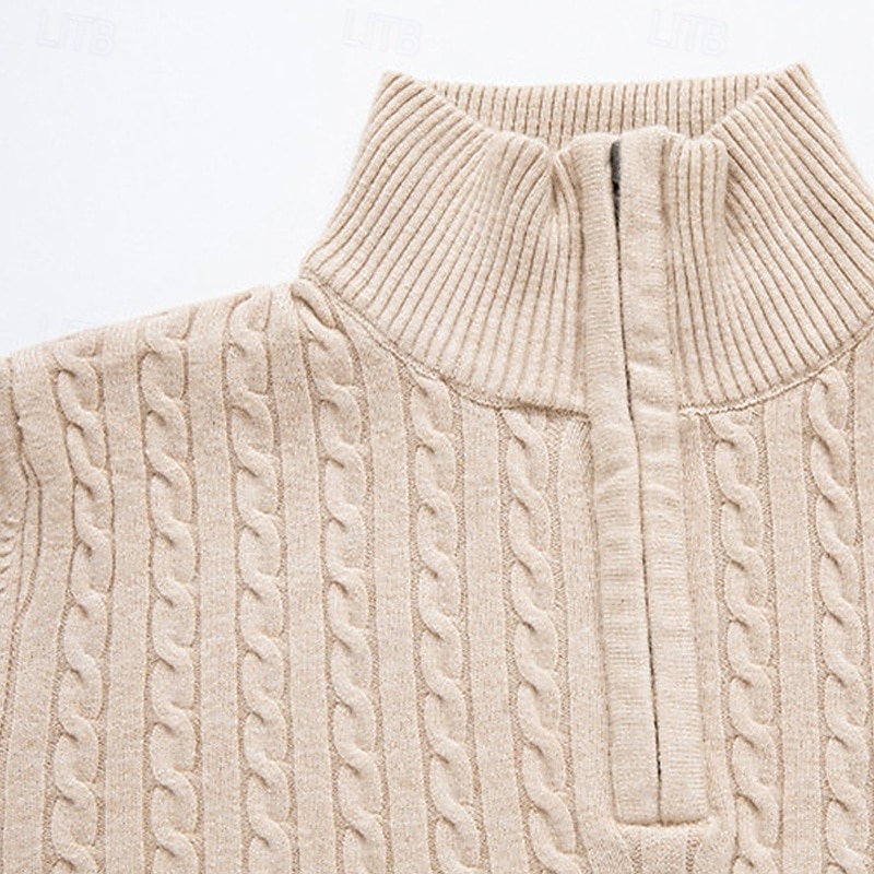 Men's Pullover Sweater Jumper Quarter Zip Sweaters Knit Sweater Cable Knit Regular Tops Knitted Plain Quarter Zip Fashion Casual Vacation Daily Wear Clothing Apparel Fall Winter Black Navy Blue S M L3