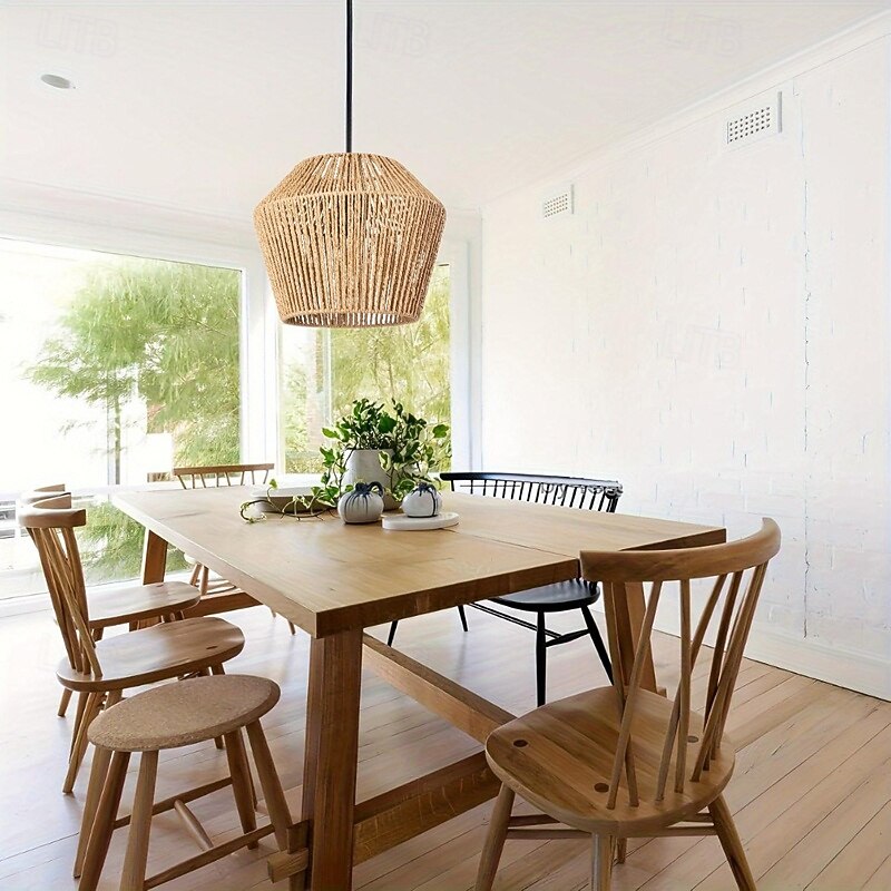 Boho Vintage Rattan Pendant Light, Country Rustic Style, 27cm Height, Warm White/White Light, E26/E27, Adjustable Chain3