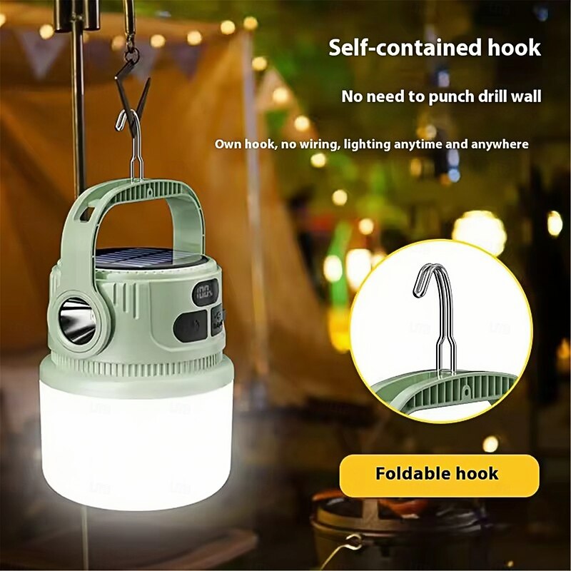 LED Camping Lanterns Solar Charging Solar Bulb Light USB Charging Camping Tent Flashlight Bulb Night Lamp 6 Lighting Modes  1PC