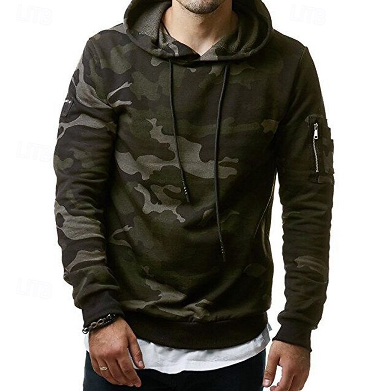 Men's Hoodie Green Gray Hooded Camo / Camouflage Sports & Outdoor Daily Holiday Polyester Streetwear Basic Casual Fall Winter Clothing Apparel Hoodies Sweatshirts2
