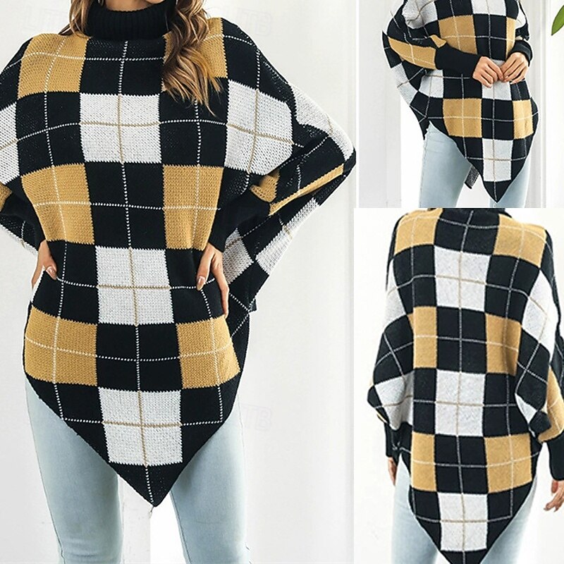 Women's Pullover Casual Color Block Chunky Turtleneck Knitted Long Sleeve Regular Tops Knit Daily Holiday Going out Yellow Fall Winter