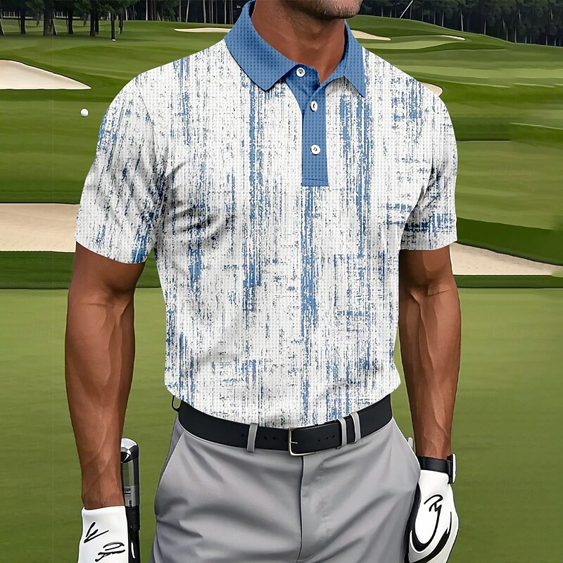Men's Abstract Golf Waffle Polo Shirts Golf Shirt Short Sleeve Polo Shirts Collared Shirts Sportswear Casual Outdoor Athleisure Daily Wear 3D Print Buttons Summer Blue Purple Green