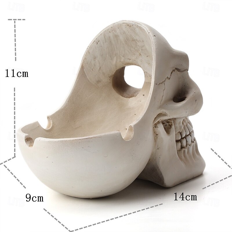 Halloween Resin Figurine Vintage Skull Ashtray Spooky Resin Desktop Organizer Creative Eyehole Design Home Decoration for Halloween Party Haunted House Gothic Style Decor3