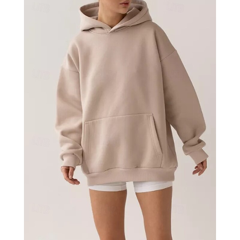 Women's Pullover Hoodie Sweatshirt Plain Streetwear Casual Long Sleeve Hooded Regular Tops Street Holiday Pocket Black White Khaki Fall Winter2