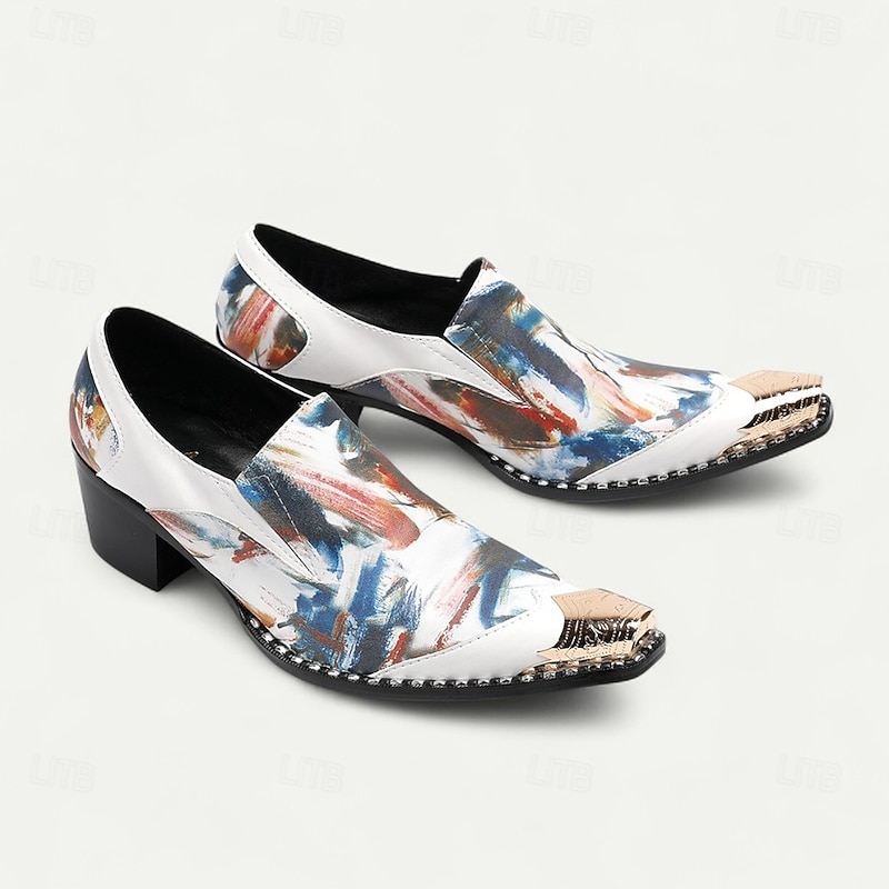 Men's Abstract Art Print Slip-On Genuine Leather Loafers Colorful Artistic Style Dress Shoes for Fashion Shows Creative Events and Night Out4