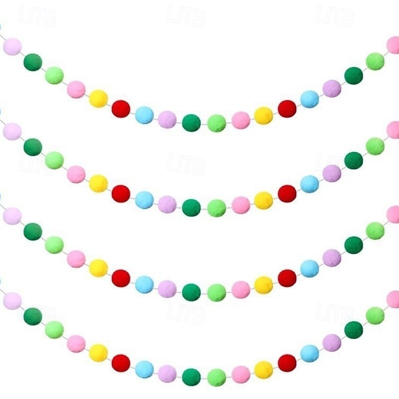 4 Pieces Wool Felt Ball Garland Colorful Pom Pom 6.5 ft Long 24 Ball Garland for Holiday Party Christmas Halloween Classroom Thanksgiving Xmas