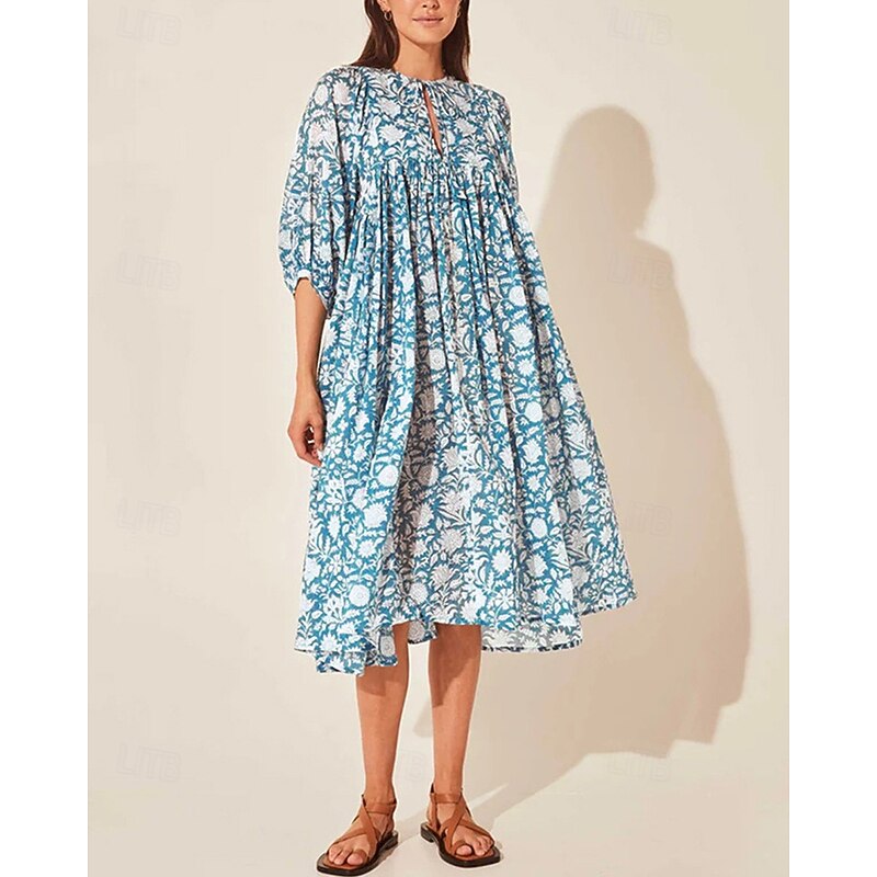 Women's Midi Dress Casual Dress Print Dress Fashion Modern Daily Beach Weekend Regular Fit Floral Half Sleeve V Neck Orange Green Dark Blue Light Blue Spring Fall2