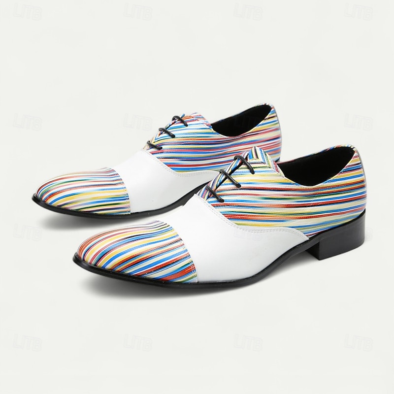 Men's Rainbow Stripe Oxford Shoes in Premium Cowhide Bold Colorblock Design Ideal for Fashion Enthusiasts Performers and Special Occasions2