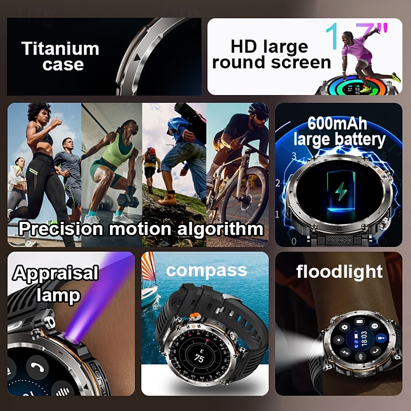 IP68 Waterproof Smart Watch Men 600mAh Outdoor SmartWatch Compass Heart rate LED Flashlight Bluetooth Call Sports Smartwatch2