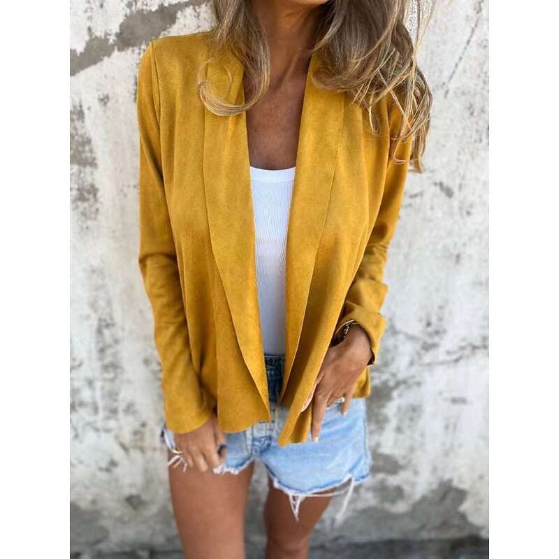 Women's Coat Comfortable Breathable Oversized Fashion Daily Plain Outdoor Casual Daily Open Front Regular Collarless Regular Fit Long Sleeve Outerwear Black Yellow Brown Spring Fall3