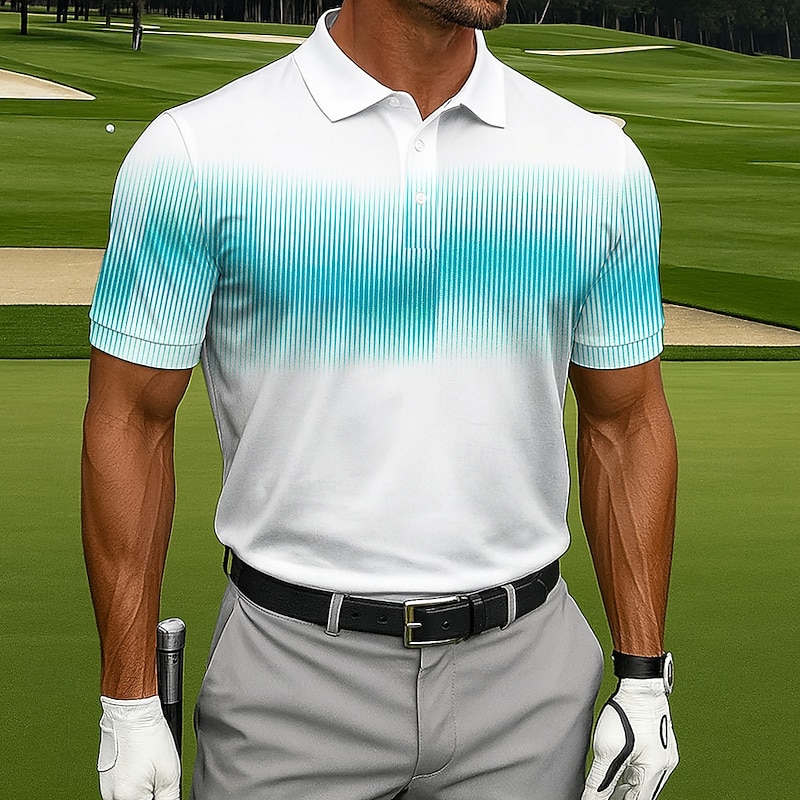 Men's Golf Line Polo Sports Polo Shirts Short Sleeve Polo Shirts Collared Shirts Sportswear Casual Athleisure Outdoor clothing Daily Wear 3D Print Buttons Summer Blue Green Gray