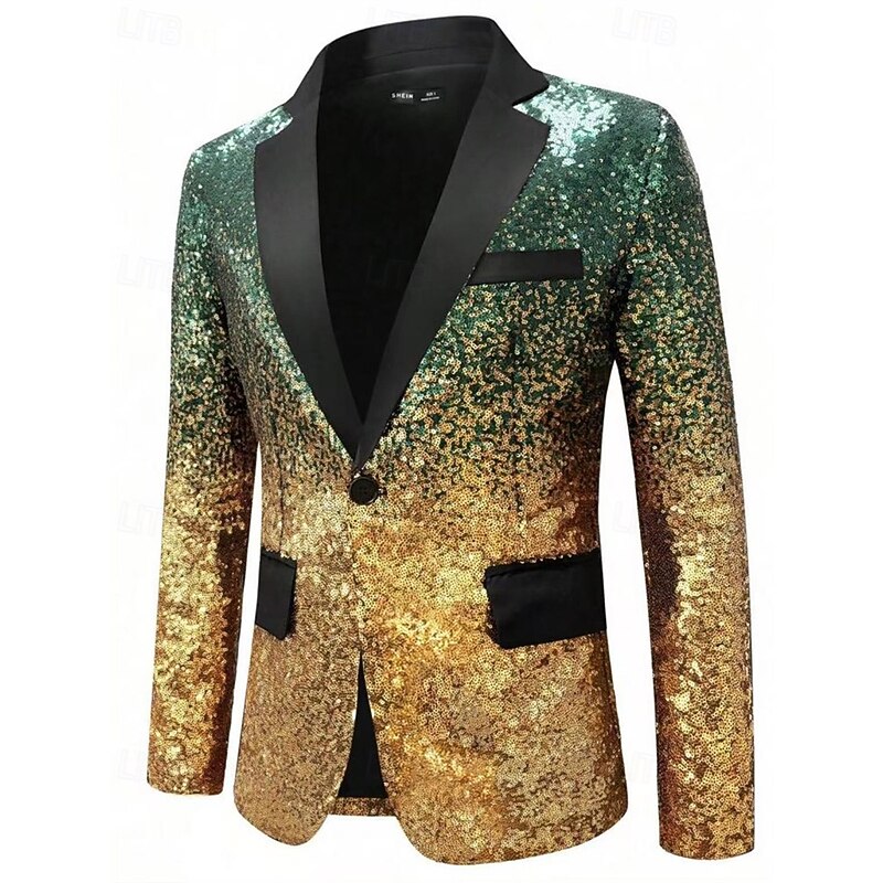 Men's Blazer Business Cocktail Party Wedding Party Fashion Casual Spring Fall Polyester Gradient Pocket Buttons Comfortable Single Breasted Blazer Silver Blue Dark Green Purple3