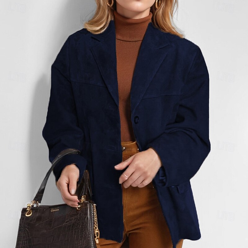 Women's Coat Blazer Warm Comfortable Pocket Buttons Fashion Modern Plain Work Daily Regular Turndown Regular Fit Long Sleeve Outerwear Black Brown Khaki Fall Winter2