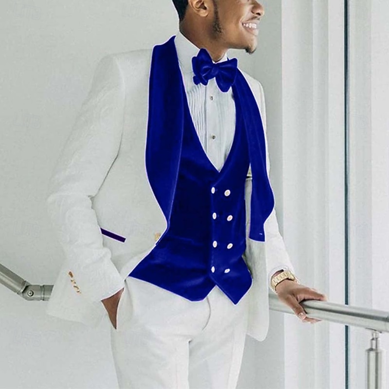 Men's Velvet Wedding Prom Party Tuxedos Red Burgundy Solid Colored Standard Fit 3 Piece Single Breasted One-button2