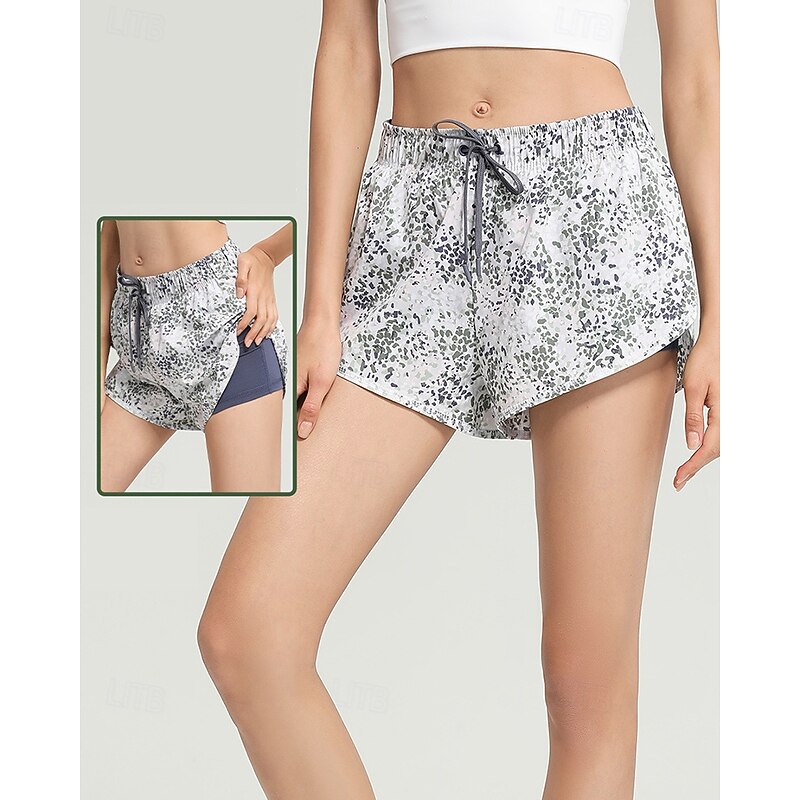 Women's Yoga Shorts with Tight Gym Athletic Pilates Bottoms Printing Black Green Gray Sports Activewear