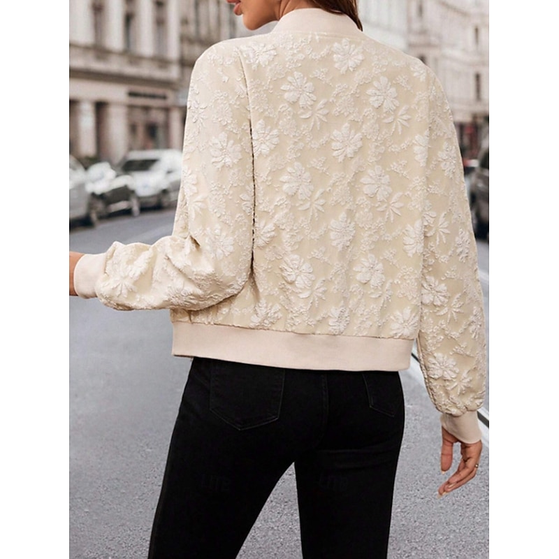 Women's Casual Jacket Comfortable Breathable Full Zip Fashion Casual Floral Casual Daily Regular Notch Lapel Regular Fit Long Sleeve Outerwear Beige Fall Winter4