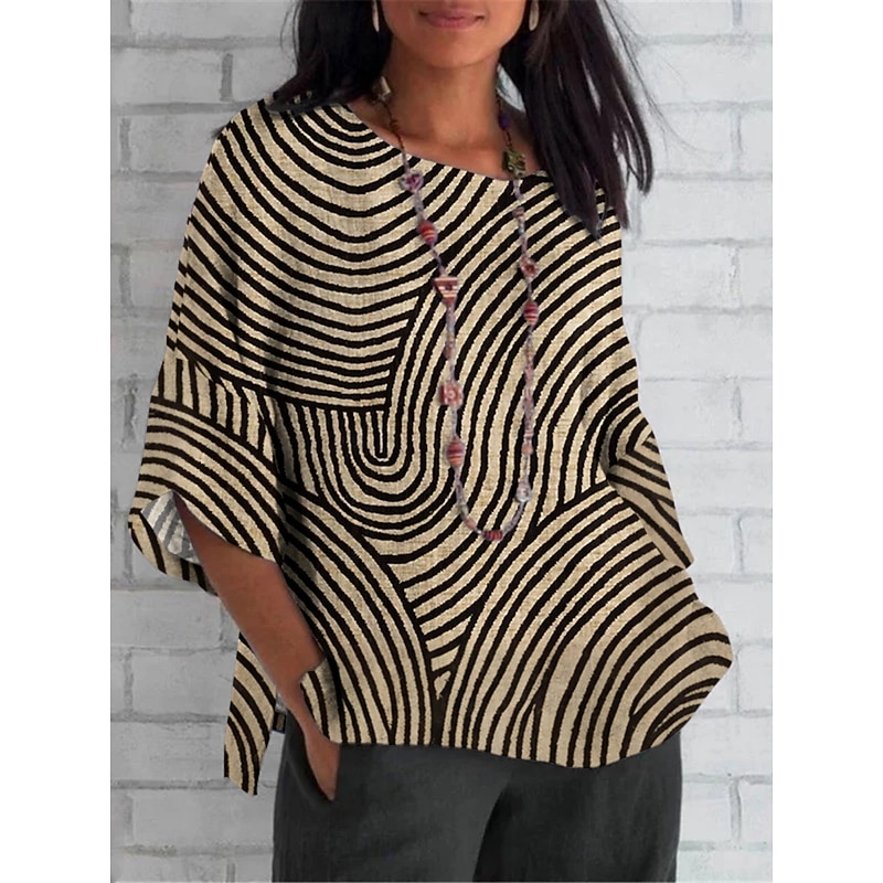 Women's Shirt Geometric Daily Casual 3/4 Length Sleeve Crew Neck Regular Tops Daily Holiday Print Red Royal Blue Blue Purple Green Summer Spring Fall