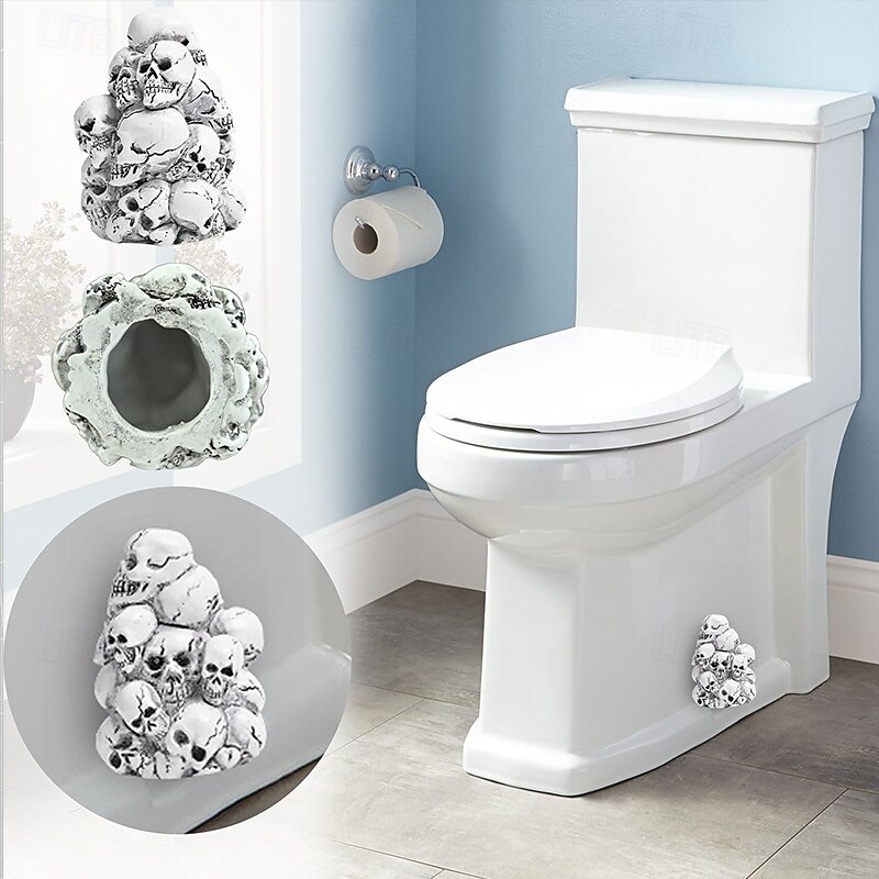 Halloween Skull Toilet Bolt Caps Resin Decorative Cover Set for Toilet Seat Bolts, Creative Skeleton Head Ornament for Bathroom Decor2