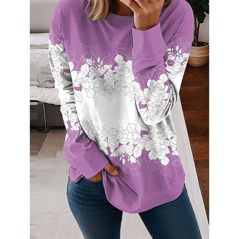 Women's Sweatshirts Floral Graphic Casual Long Sleeve Crew Neck Regular Tops Street Casual Holiday Print Blue Purple Green Khaki Spring Fall Winter2