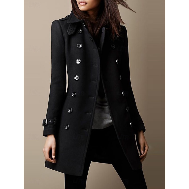 Women's Winter Coat Comfortable Breathable Slim Fit Fashion OL Style Plain Work Street Single Breasted Regular Lapel Regular Fit Long Sleeve Outerwear Black Burgundy Blue Spring Fall