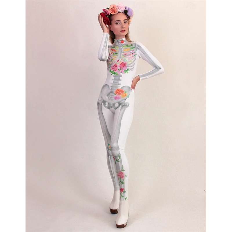 Skull Skeleton Sugar Skull Halloween Bodysuit Full Body Catsuit Scary Costume Kid's Adults' Men's Women's Boys' Halloween Carnival Day of the Dead Performance Party Club Easy Halloween Costumes Dress3