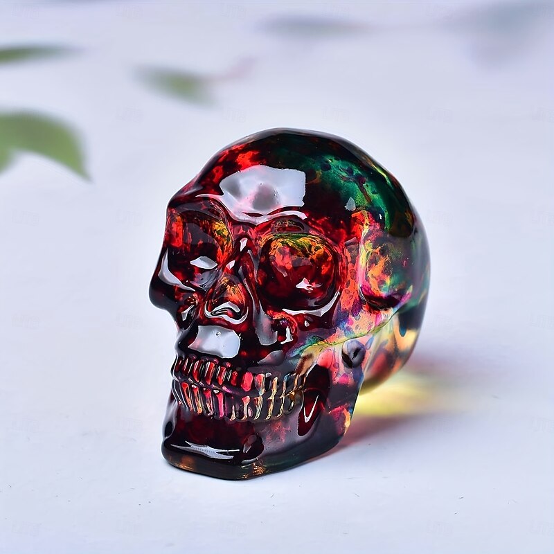 Handcrafted Glass Skull Figurine - Multicolor Iridescent Crystal Skull Sculpture Americana Fantasy Decor for Various Room Types Ideal for Christmas Halloween Easter Day of the Dead Decorations2