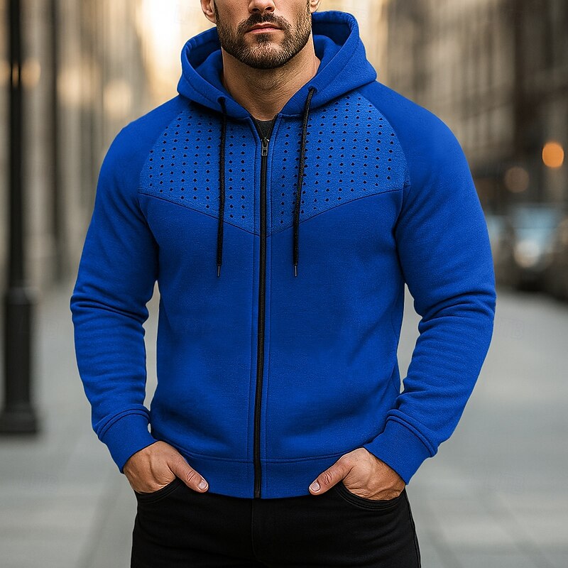 Men's Hoodie Full Zip Hoodie Pullover Hoodie Sweatshirt Black Red Blue Gray Hooded Plain Patchwork Sports & Outdoor Casual Daily Streetwear Cool Sportswear Spring &  Fall Clothing Apparel Hoodies3