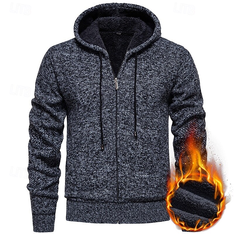 Men's Cardigan Sweater Cropped  Sweater Zip Sweater Knit Sweater Ribbed Knit Regular Tops Pocket Fleece Plain Hooded Fashion Classic Vacation Daily Wear Clothing Apparel Fall Winter Wine Red Blue S M3