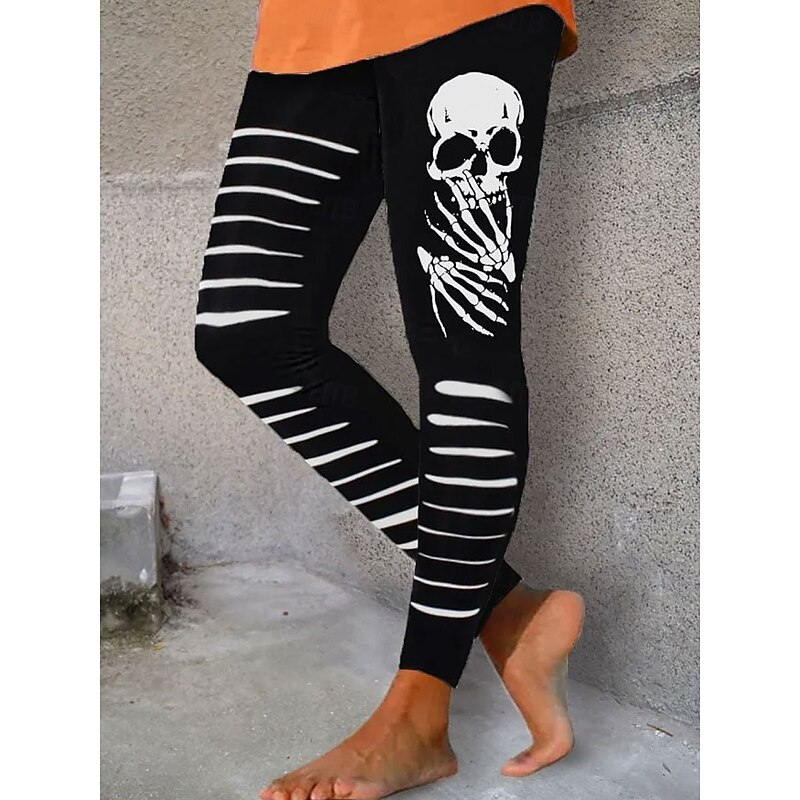 Women's Leggings Vacation Vintage Fashion Ankle-Length High WaistPantsHalloween Graphic Skull Pumpkin Printing Soft Breathable Stretchy Formal Outdoor Vacation White Blue Purple Orange Spring Fall