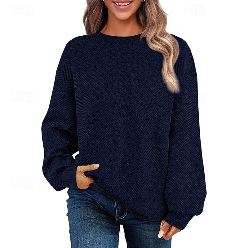 Women's Pullover Plain Streetwear Casual Comfy Long Sleeve Crew Neck Regular Tops Street Holiday Going out Pocket Black Pink Beige Fall3