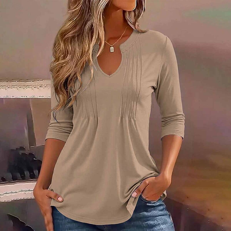 Women's Tunic Solid Color Elegant Vintage Stylish Long Sleeve V Neck Regular Tops Daily White Pink Blue Purple Khaki Spring Fall4