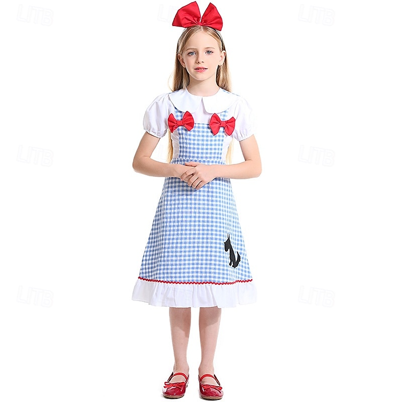 The Wizard of Oz Fairy Tale Dorothy Dress Costume Storybook Characters Movie Cosplay for Girls' Kid's Halloween Carnival World Book Day Performance Educational Dress Up School Event Dress Up3