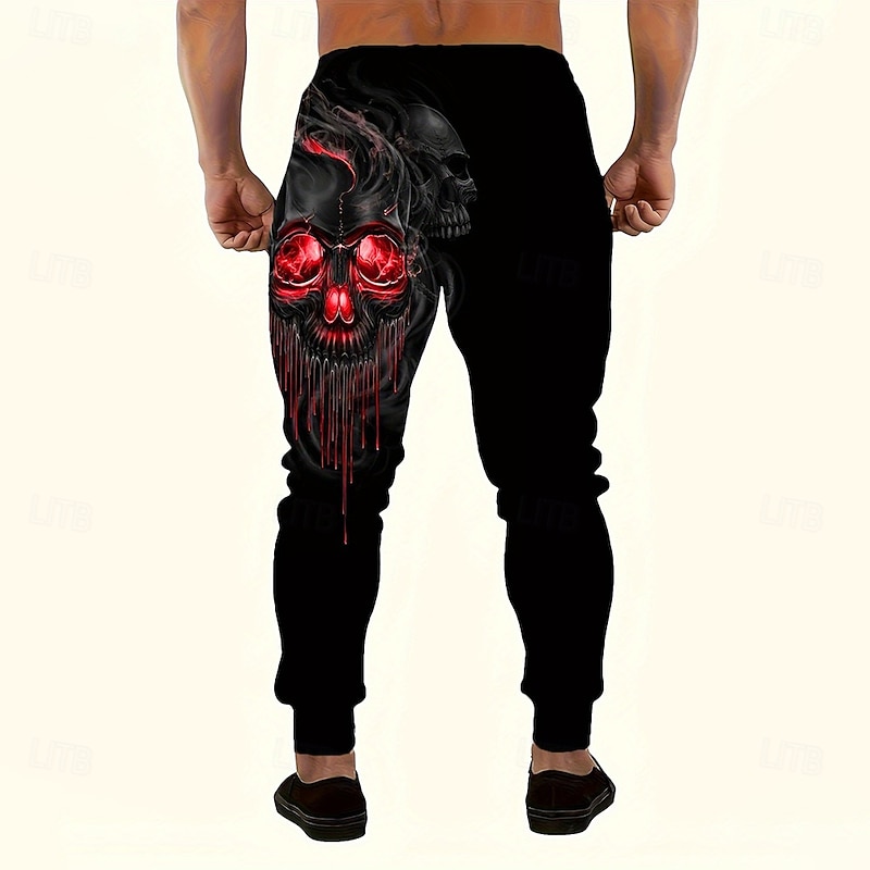 Men's Smoke Halloween Costumes Skulls Sweatpants Joggers Trousers Mid Waist Drawstring Elastic Waist Dark Gothic Style Jogging Streetwear Workout Athletic Sweatpants with Pockets Spring Fall 3D Print2