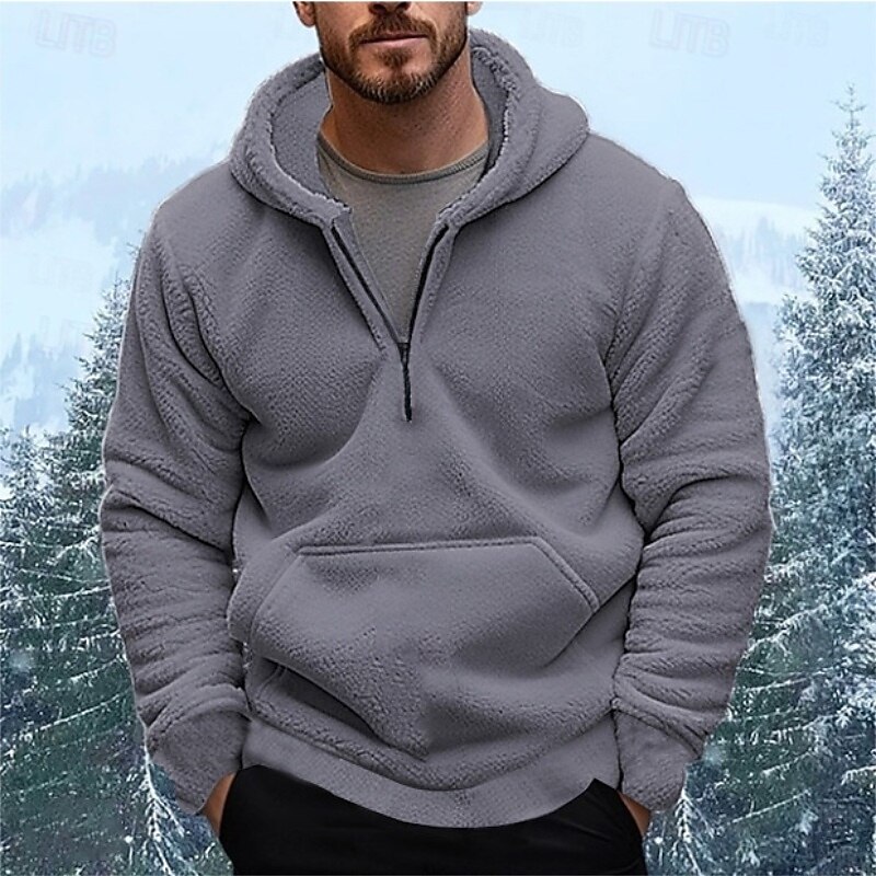 Men's Hoodie Quarter Zip Hoodie Fleece Hoodie Sherpa Fleece Hoodie Black White Navy Blue Blue Gray Hooded Plain Pocket Sports & Outdoor Casual Daily Polyester Streetwear Cool Sportswear Winter2