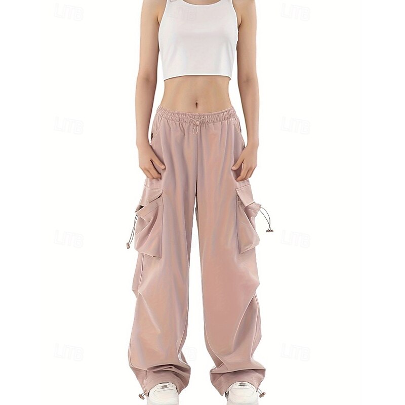Women's Cargo Pants Slacks Streetwear Casual Full Length Natural Plain Pocket Elastic Drawstring Design Soft Street Holiday Weekend Black Pink Fall Regular Fit2