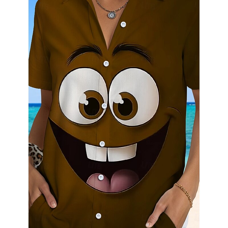 Women's Shirt Long Sleeve Button Down Blouse Graphic 3D Vintage Tropical Daily Short Sleeve Shirt Collar Regular Tops Daily Yellow Blue Brown Summer Spring3