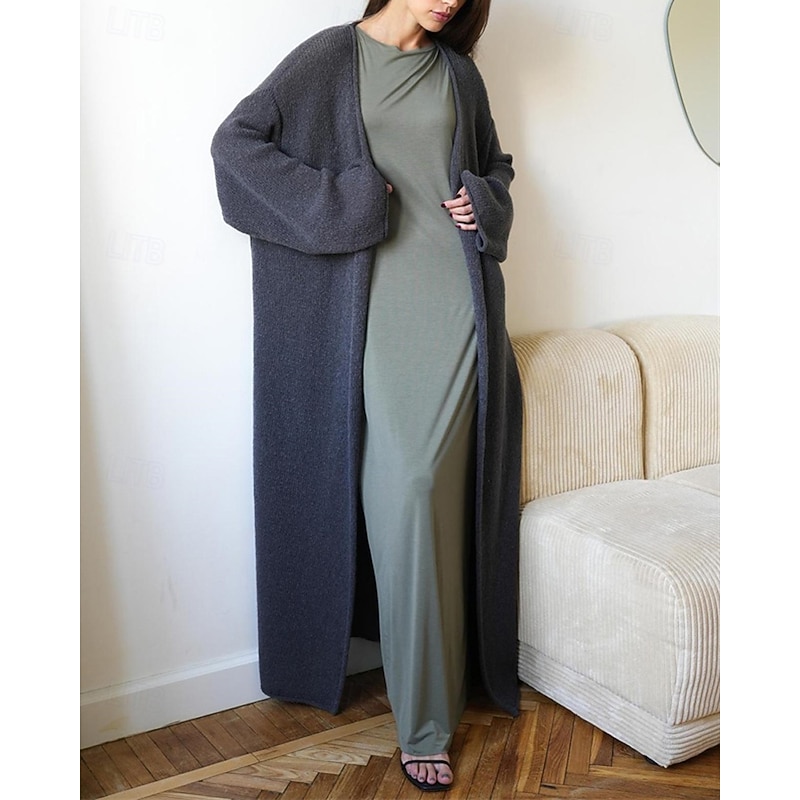 Women's Sweater Cardigan Fashion Streetwear Daily Solid Color Ribbed V Neck Knitted Long Sleeve Long Tops Knit Holiday Going out Weekend White Pink Fall Winter2