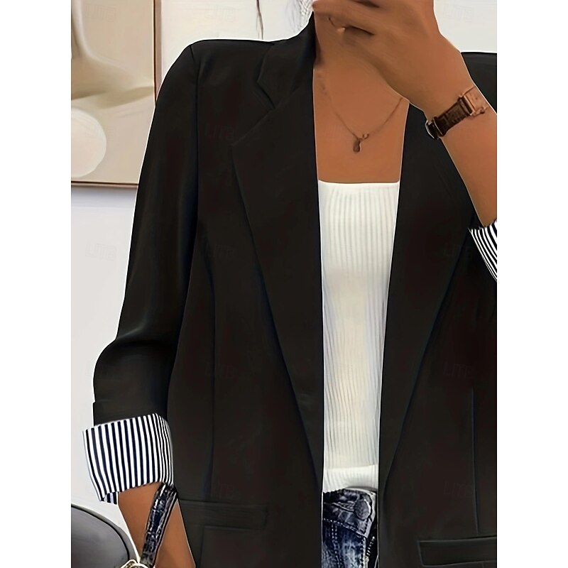 Women's Blazer Comfortable Breathable Pocket Fashion Modern Plain Work Daily Regular Turndown Regular Fit Long Sleeve Outerwear Black Fall Winter3