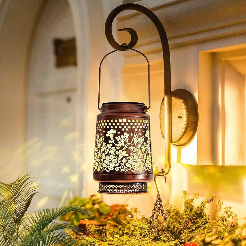 1 Pc Outdoor Waterproof Solar Hummingbird Butterfly Metal Projection Lantern Courtyard Garden Path Lawn Terrace Atmosphere Decorative Light2