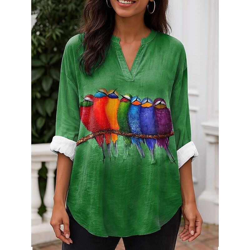 Women's Blouse Tunic V Neck Long Sleeve Boho Casual Tops Graphic Animal Vintage Daily Stylish Regular Tops Daily Wear Print Blue Purple Brown Green Spring Fall