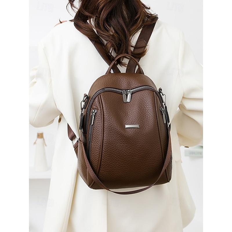 Women's Brown Faux Leather Mini Backpack – Water-Repellent Scratch-Resistant Fashion Daypack for Travel, Work and Daily Use2